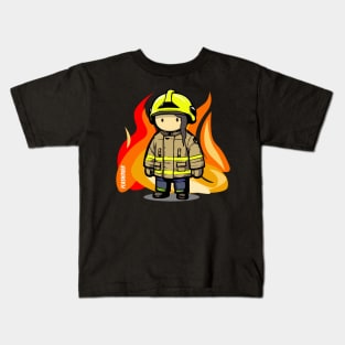 Urban Firefighter Female - Large Design (Dark Hair) Kids T-Shirt